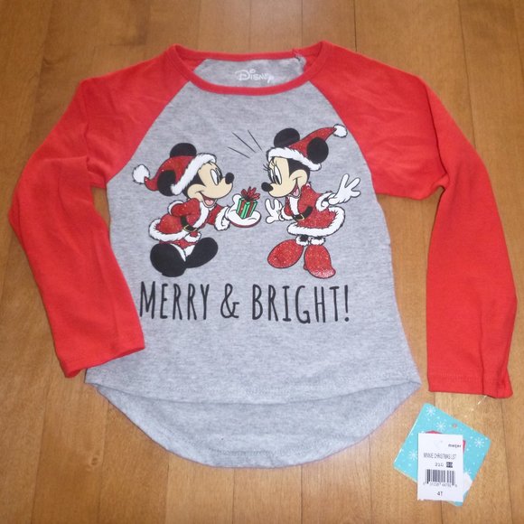 Toddler Girls MICKEY & MINNIE Mouse Christmas T-Shirt Size 2T 3T 4T 5T NWT Santa - Picture 1 of 2